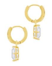 Load image into Gallery viewer, Sterling Silver Emerald Cut CZ Micro Hoop Dangle Earrings
