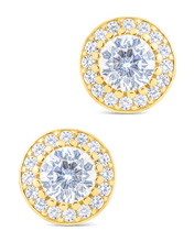 Load image into Gallery viewer, Sterling Silver Round Cut Brilliant Halo Studs
