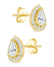 Load image into Gallery viewer, Sterling Silver Pear Cut Brilliant Halo Studs
