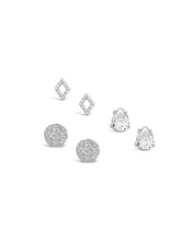 Load image into Gallery viewer, Sterling Silver CZ Geo Stud Set of 3
