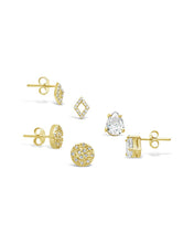 Load image into Gallery viewer, Sterling Silver CZ Geo Stud Set of 3

