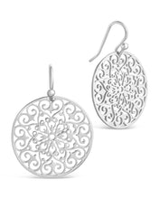 Load image into Gallery viewer, Sterling Silver Round Filigree Dangle Earrings

