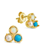 Load image into Gallery viewer, Bermuda Opal, Pearl, &amp; Turquoise Triple Stud Earrings
