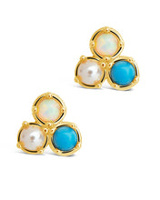 Load image into Gallery viewer, Bermuda Opal, Pearl, &amp; Turquoise Triple Stud Earrings
