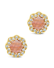 Load image into Gallery viewer, CZ Bezel Frame Rose Petal Stud Earrings
