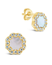 Load image into Gallery viewer, CZ Bezel Frame Rose Petal Stud Earrings
