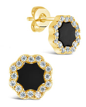 Load image into Gallery viewer, CZ Bezel Frame Rose Petal Stud Earrings
