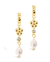 Load image into Gallery viewer, June CZ Flower &amp; Pearl Hoop Earrings
