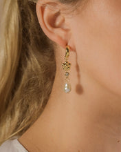 Load image into Gallery viewer, June CZ Flower &amp; Pearl Hoop Earrings
