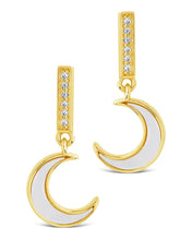 Load image into Gallery viewer, Valeria CZ &amp; Moonstone Crescent Drop Stud Earrings
