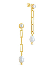 Load image into Gallery viewer, Fayelynn Pearl &amp; Chain Drop Stud Earrings
