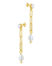 Load image into Gallery viewer, Fayelynn Pearl &amp; Chain Drop Stud Earrings
