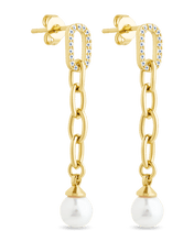 Load image into Gallery viewer, Daphne CZ &amp; Pearl Chain Drop Stud Earrings
