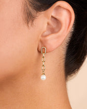 Load image into Gallery viewer, Daphne CZ &amp; Pearl Chain Drop Stud Earrings

