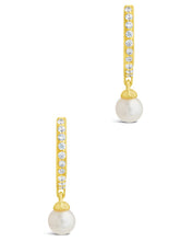 Load image into Gallery viewer, Sterling Silver Maggie CZ &amp; Pearl Hoop Earrings
