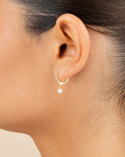 Load image into Gallery viewer, Sterling Silver Maggie CZ &amp; Pearl Hoop Earrings
