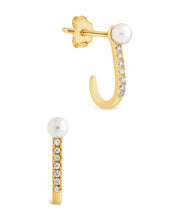 Load image into Gallery viewer, Sterling Silver Pearl &amp; CZ Suspender Stud Earrings
