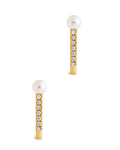 Load image into Gallery viewer, Sterling Silver Pearl &amp; CZ Suspender Stud Earrings
