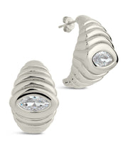 Load image into Gallery viewer, CZ Studded Croissant Hoop Earrings

