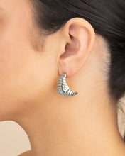 Load image into Gallery viewer, CZ Studded Croissant Hoop Earrings
