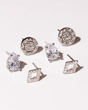 Load image into Gallery viewer, Sterling Silver CZ Geo Stud Set of 3
