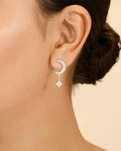 Load image into Gallery viewer, Sterling Silver CZ Crescent &amp; Star Drop Studs
