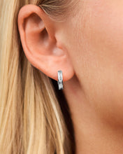 Load image into Gallery viewer, Sterling Silver CZ Baguette Micro Hoop Earrings
