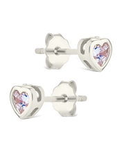 Load image into Gallery viewer, Sterling Silver Bezel Set CZ Heart Studs
