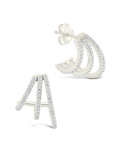 Load image into Gallery viewer, Sterling Silver Porter Triple Row CZ Huggie Hoops
