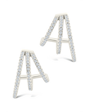 Load image into Gallery viewer, Sterling Silver Porter Triple Row CZ Huggie Hoops
