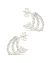 Load image into Gallery viewer, Sterling Silver Porter Triple Row CZ Huggie Hoops
