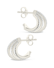 Load image into Gallery viewer, Sterling Silver Porter Triple Row CZ Huggie Hoops

