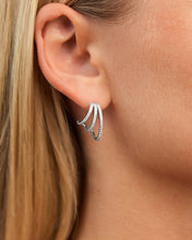 Load image into Gallery viewer, Sterling Silver Porter Triple Row CZ Huggie Hoops
