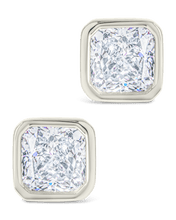 Load image into Gallery viewer, Sterling Silver Asscher Cut Bezel Set Stud Earrings
