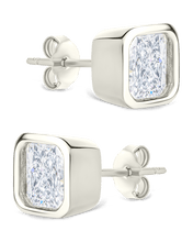 Load image into Gallery viewer, Sterling Silver Asscher Cut Bezel Set Stud Earrings
