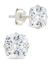 Load image into Gallery viewer, Sterling Silver Cushion Cut Prong Set Stud Earrings

