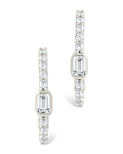Load image into Gallery viewer, Sterling Silver Emerald Cut Bezel Set Huggie Hoop Earrings
