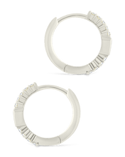 Load image into Gallery viewer, Sterling Silver Emerald Cut Bezel Set Huggie Hoop Earrings
