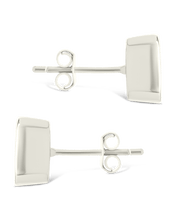 Load image into Gallery viewer, Sterling Silver Emerald Cut Bezel Set Stud Earrings
