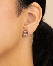 Load image into Gallery viewer, Sterling Silver Emerald Cut Bezel Set Stud Earrings
