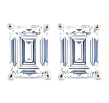 Load image into Gallery viewer, Sterling Silver Emerald Cut Prong Set Stud Earrings
