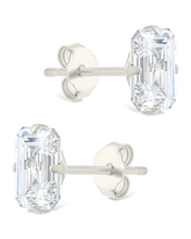 Load image into Gallery viewer, Sterling Silver Emerald Cut Prong Set Stud Earrings

