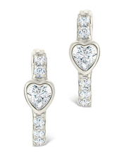 Load image into Gallery viewer, Sterling Silver Heart Cut Bezel Set Huggie Hoop Earrings
