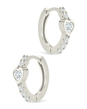 Load image into Gallery viewer, Sterling Silver Heart Cut Bezel Set Huggie Hoop Earrings
