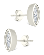 Load image into Gallery viewer, Sterling Silver Marquise Cut Bezel Set Stud Earrings
