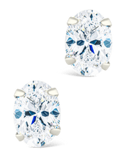 Load image into Gallery viewer, Sterling Silver Oval Cut Prong Set Stud Earrings
