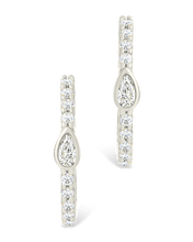 Load image into Gallery viewer, Sterling Silver Pear Cut Bezel Set Huggie Hoop Earrings
