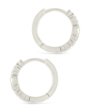 Load image into Gallery viewer, Sterling Silver Pear Cut Bezel Set Huggie Hoop Earrings
