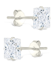 Load image into Gallery viewer, Sterling Silver Princess Cut Prong Set Stud Earrings
