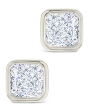 Load image into Gallery viewer, Sterling Silver Radiant Cut Bezel Set Stud Earrings
